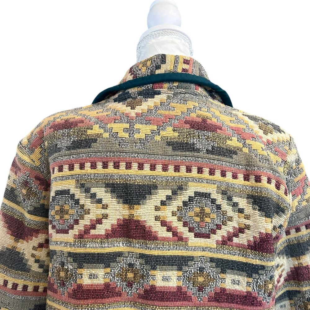 Vintage Patchwork Blazer Womens Size LP Tan Stripe Cotton Aztec Southwestern - Picture 12 of 16